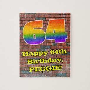 64th Birthday: Fun Graffiti-Inspired Rainbow 64 Jigsaw Puzzle