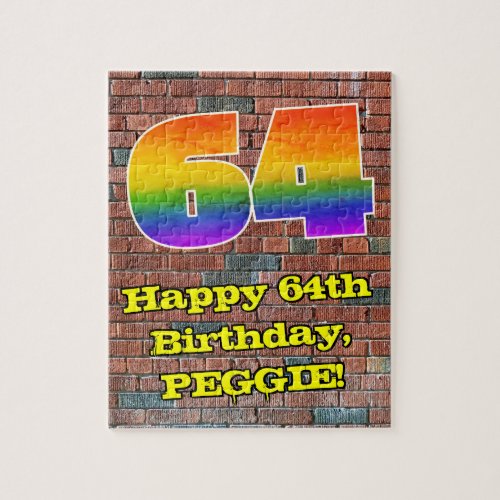 64th Birthday Fun Graffiti_Inspired Rainbow 64 Jigsaw Puzzle