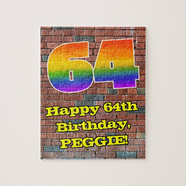 64th Birthday: Fun Graffiti-Inspired Rainbow 64 Jigsaw Puzzle (Vertical)