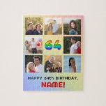 [ Thumbnail: 64th Birthday: Fun Rainbow #, Custom Name & Photos Jigsaw Puzzle ]