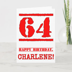 64th Birthday: Fun, Red Rubber Stamp Inspired Look Card