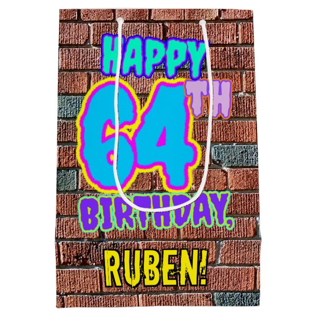 64th Birthday: Fun, Urban Graffiti Inspired Look Medium Gift Bag (Back)