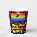 [ Thumbnail: 64th Birthday: Loving Hearts Pattern, Rainbow 64 Paper Cups ]