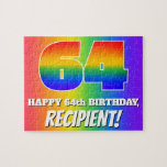 [ Thumbnail: 64th Birthday — Multicolored Rainbow Pattern “64” Jigsaw Puzzle ]