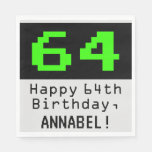 [ Thumbnail: 64th Birthday - Nerdy / Geeky Style "64" & Name Napkins ]