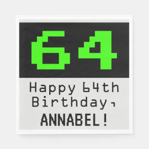 64th Birthday - Nerdy / Geeky Style "64" & Name Napkins