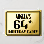 [ Thumbnail: 64th Birthday Party: Art Deco Look “64” and Name Invitation ]