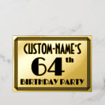 [ Thumbnail: 64th Birthday Party — Art Deco Look “64” + Name Invitation ]