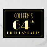[ Thumbnail: 64th Birthday Party: Art Deco Look “64”, W/ Name Invitation ]