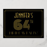 [ Thumbnail: 64th Birthday Party — Art Deco Style “64” + Name Invitation ]