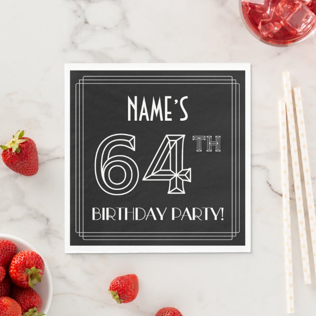 64th Birthday Party: Art Deco Style + Custom Name Napkins (Insitu)