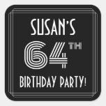 [ Thumbnail: 64th Birthday Party: Art Deco Style & Custom Name Sticker ]