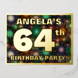 [ Thumbnail: 64th Birthday Party: Bold, Colorful Fireworks Look Postcard ]