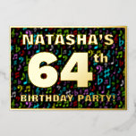 [ Thumbnail: 64th Birthday Party — Fun, Colorful Music Symbols Invitation ]