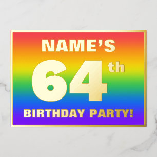 64th Birthday Party: Fun, Colorful Rainbow Pattern Foil Invitation