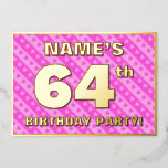 [ Thumbnail: 64th Birthday Party — Fun Pink Hearts and Stripes Invitation ]