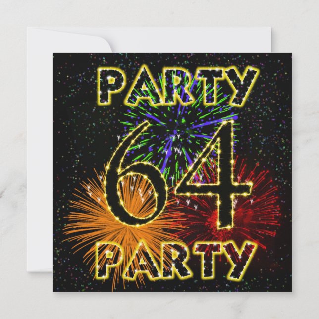64th birthday party invitation with fireworks (Front)
