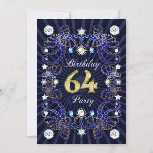 64th birthday party invite with masses of jewels