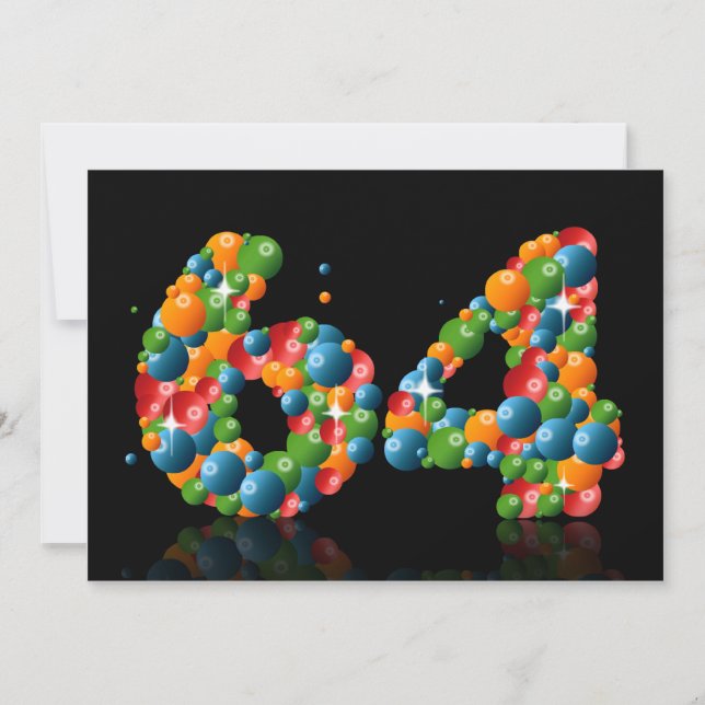 64th Birthday party, with bubbles and balls Invitation (Front)