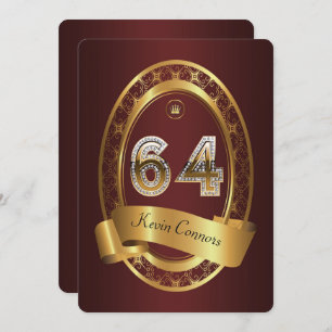 64th,birthday party woman man,elegant color invitation
