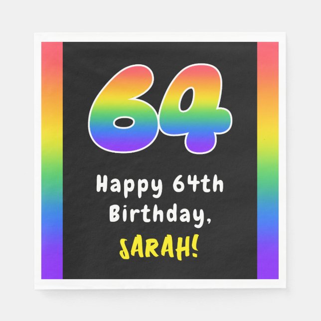 64th Birthday: Rainbow Spectrum # 64, Custom Name Napkins (Front)