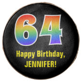 64th Birthday - Rainbow Spectrum Pattern Number 64 Chocolate Covered Oreo (Front)
