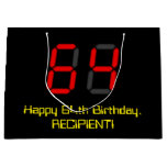 [ Thumbnail: 64th Birthday: Red Digital Clock Style "64" + Name Gift Bag ]