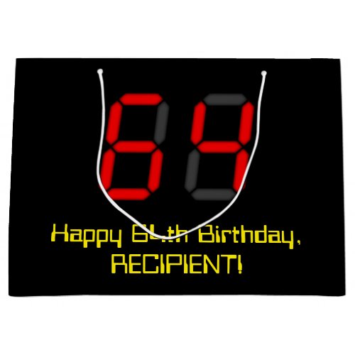 64th Birthday Red Digital Clock Style 64  Name Large Gift Bag