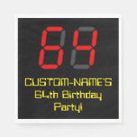 [ Thumbnail: 64th Birthday: Red Digital Clock Style "64" + Name Napkins ]