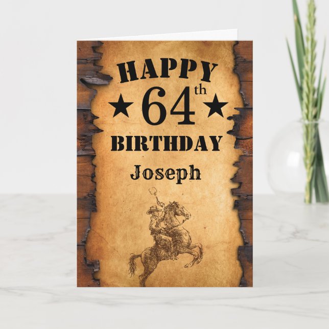 64th Birthday Rustic Country Western Cowboy Horse Card (Front)