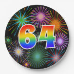 [ Thumbnail: 64th Event - Fun, Colorful, Bold, Rainbow 64 Paper Plates ]