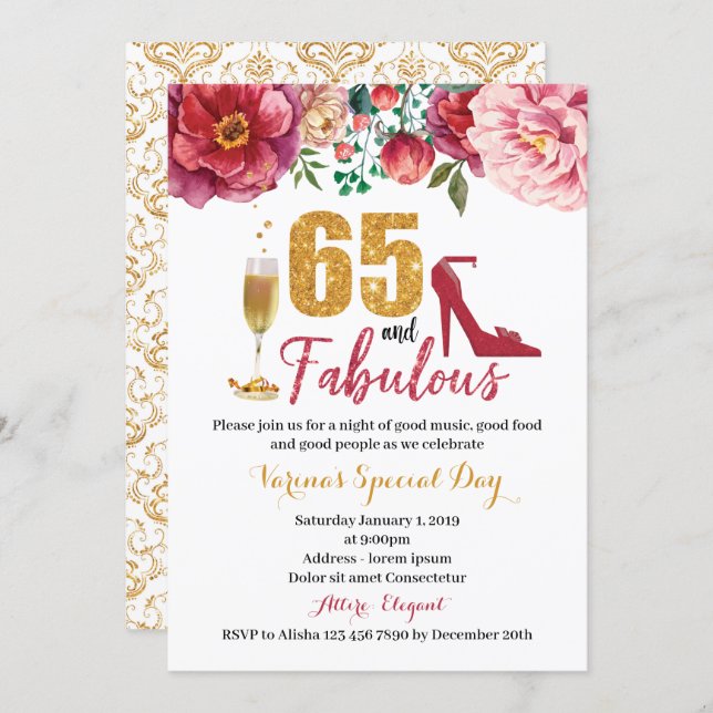 65 and Fabulous Birthday Invitation for Women (Front/Back)
