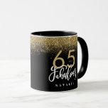 65 and fabulous black gold glitter birthday  mug<br><div class="desc">65 and fabulous black gold glitter effect birthday favor design. Part of a collection.</div>