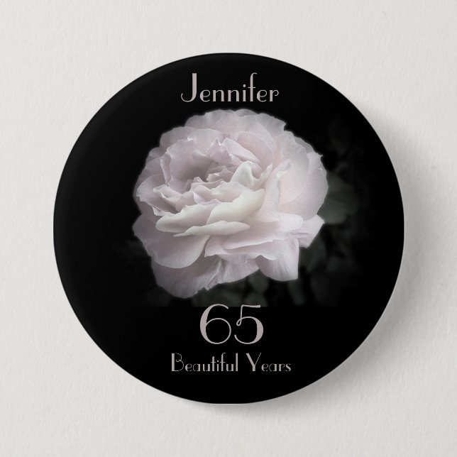 65 Beautiful Years Old, Pale Pink Rose Floral  Button (Front)