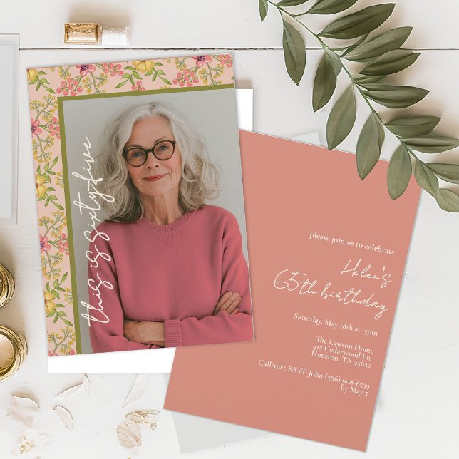 65 Birthday Party Pretty Floral Botanical Flowers Invitation (Creator Uploaded)