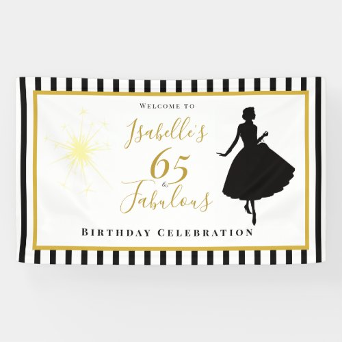 65 & Fabulous Birthday Banner Black & Gold Decor
