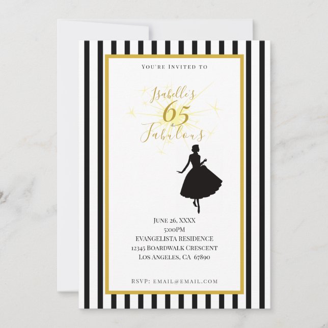 65 & Fabulous Birthday Invitation Black & Gold (Front)