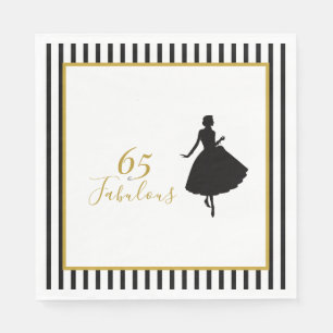 65 & Fabulous Black Gold Birthday Party Napkins