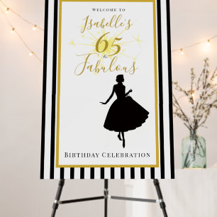 65 & Fabulous Welcome Sign Elegant Black Gold