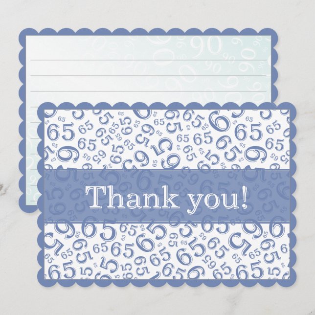 65 "Thank you!" Blue/White Number Pattern Thank You Card (Front/Back)