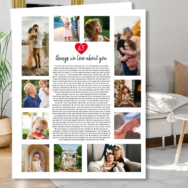 65 Things We Love About You Heart Photo Collage Card (Creator Uploaded)
