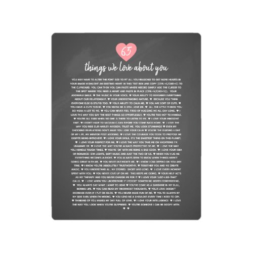 65 things we love about you heart reasons we love metal print