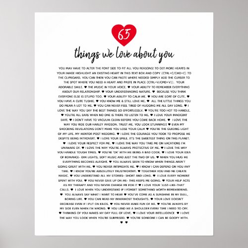 65 things we love about you heart reasons we love poster