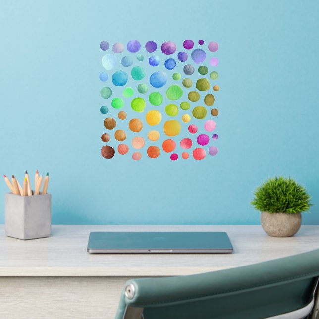 65 watercolor paint spots on  12" sq Wall Decal (Home Office 2)