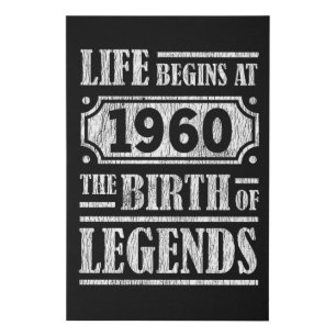 65 Year Old 1960 Birth Of Legend 65th Birthday Faux Canvas Print