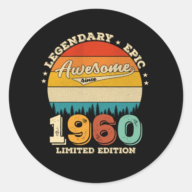 65 Year Old Bday 1960 Awesome 65th Birthday Gift Classic Round Sticker (Front)