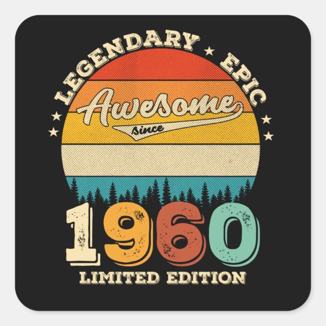 65 Year Old Bday 1960 Awesome 65th Birthday Gift Square Sticker (Front)