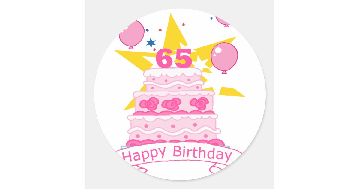 65 Year Old Birthday Cake Classic Round Sticker | Zazzle