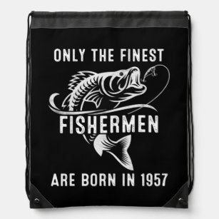 65 Year Old Fishing Fisherman 1957 65 th Birthday Drawstring Bag
