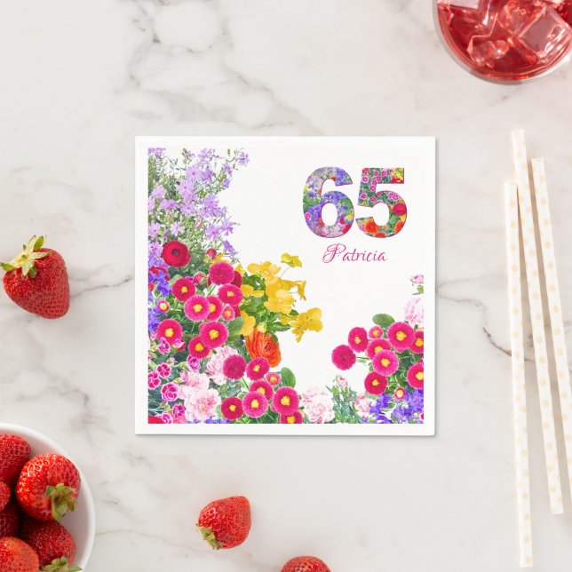 65 Years Elegant Garden Floral – 65th Birthday Napkins (Insitu)